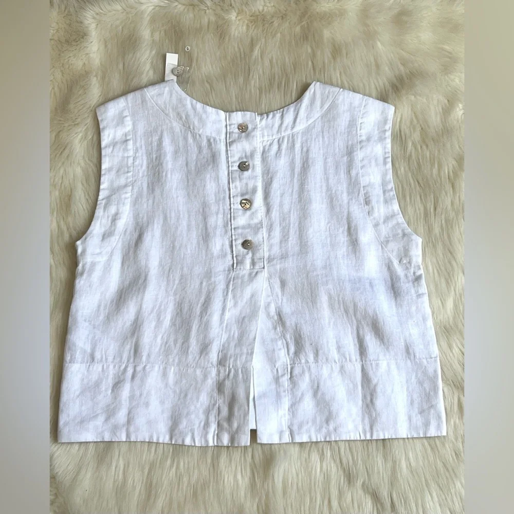 🆕Madewell Bateau-Neck Tank in 100% Linen COLOR Eyelet White Sz Small - Picture 8 of 12